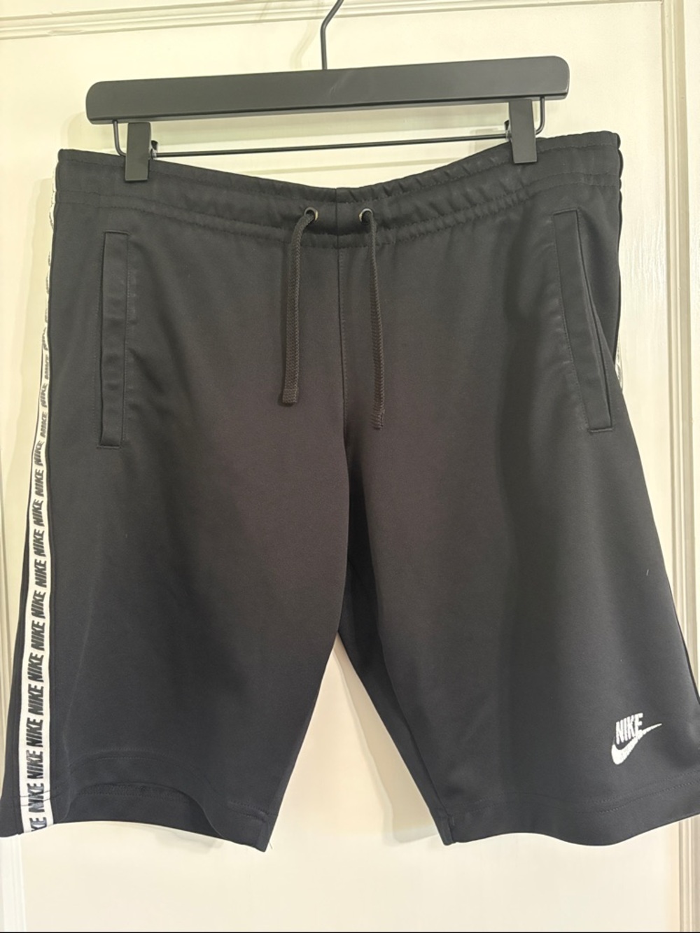 Nike Black Athletic Shorts with White Logo Tape